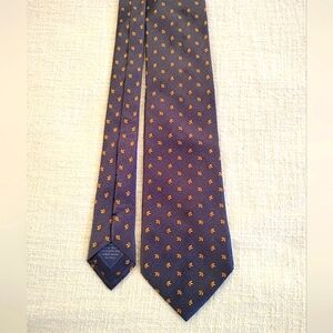 Brioni Seta Silk Tie Blue With Gold Leaves FLAWS